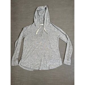 Hollister Womens Grey Marled Knit V-Neck Hoodie Sweatshirt Large lightweight